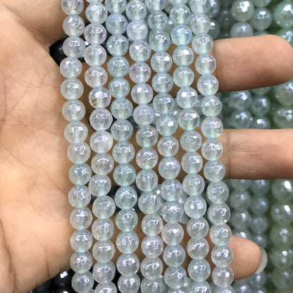 CAG885 Green Agate Beads Electroplated Faceted Round 6mm 15" Strand