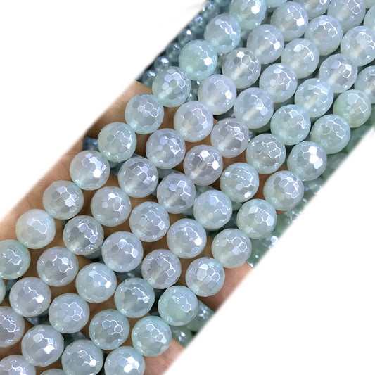 CAG886 Green Agate Beads Electroplated Faceted Round 8mm 15" Strand