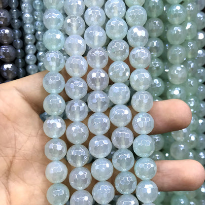 CAG886 Green Agate Beads Electroplated Faceted Round 8mm 15" Strand