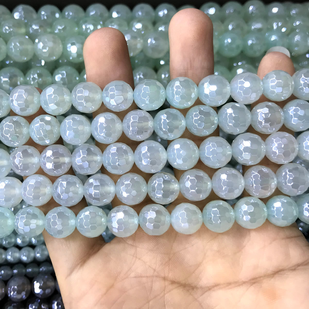 CAG886 Green Agate Beads Electroplated Faceted Round 8mm 15" Strand