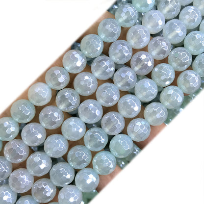 CAG887 Green Agate Beads Electroplated Faceted Round 10mm 15" Strand