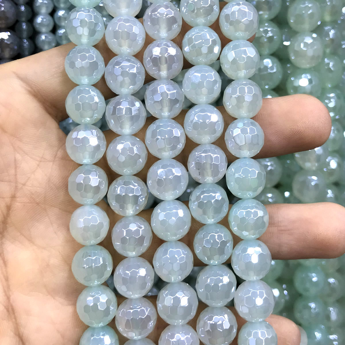 CAG887 Green Agate Beads Electroplated Faceted Round 10mm 15" Strand