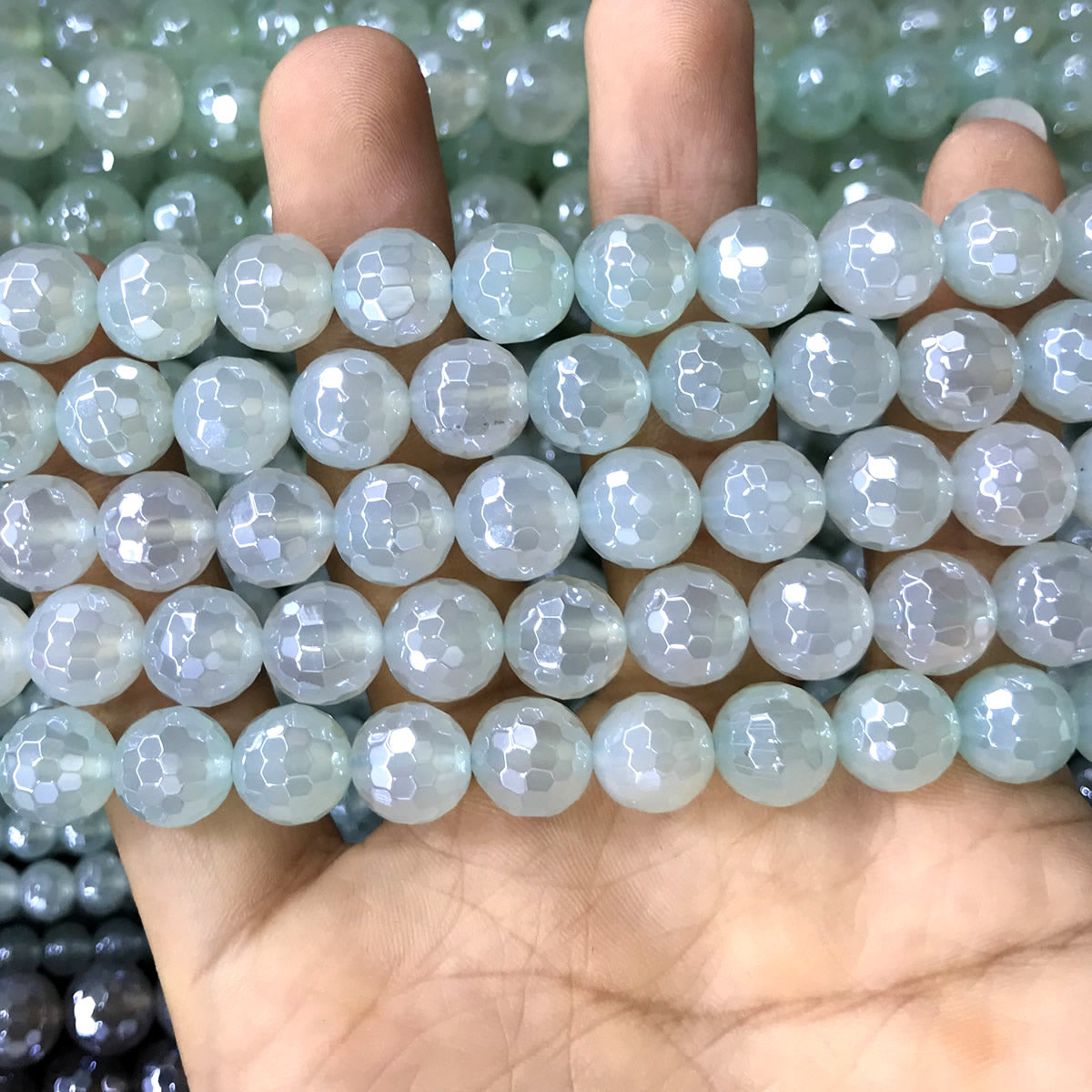 CAG887 Green Agate Beads Electroplated Faceted Round 10mm 15" Strand