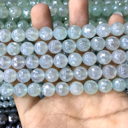 CAG887 Green Agate Beads Electroplated Faceted Round 10mm 15" Strand