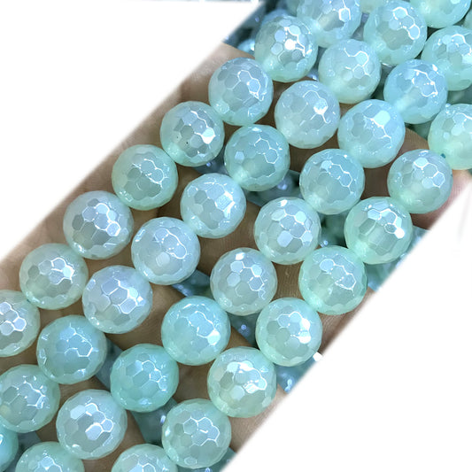 CAG888 Green Agate Beads Electroplated Faceted Round 12mm 15" Strand