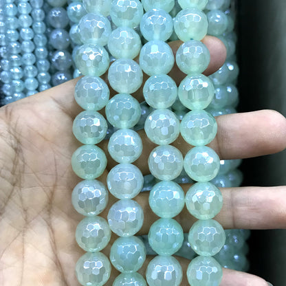 CAG888 Green Agate Beads Electroplated Faceted Round 12mm 15" Strand