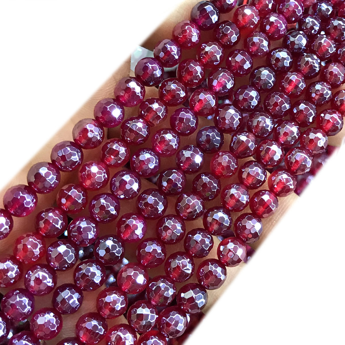 CAG890 Red Agate Beads Electroplated Faceted Round 6mm 15" Strand