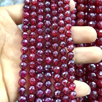 CAG890 Red Agate Beads Electroplated Faceted Round 6mm 15" Strand