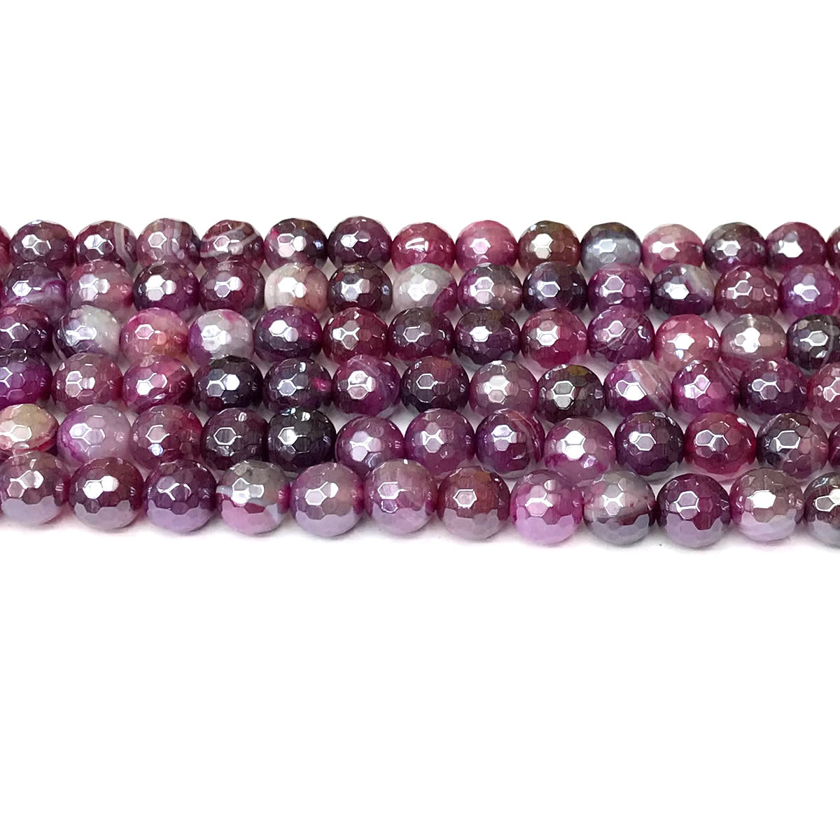 CAG901 Banded Agate Beads Electroplated Faceted Round 8mm 15" Strand