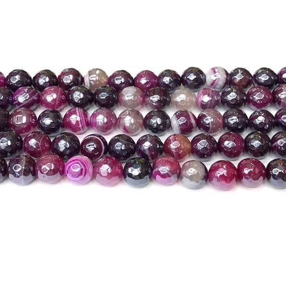 CAG902 Banded Agate Beads Electroplated Faceted Round 10mm 15" Strand