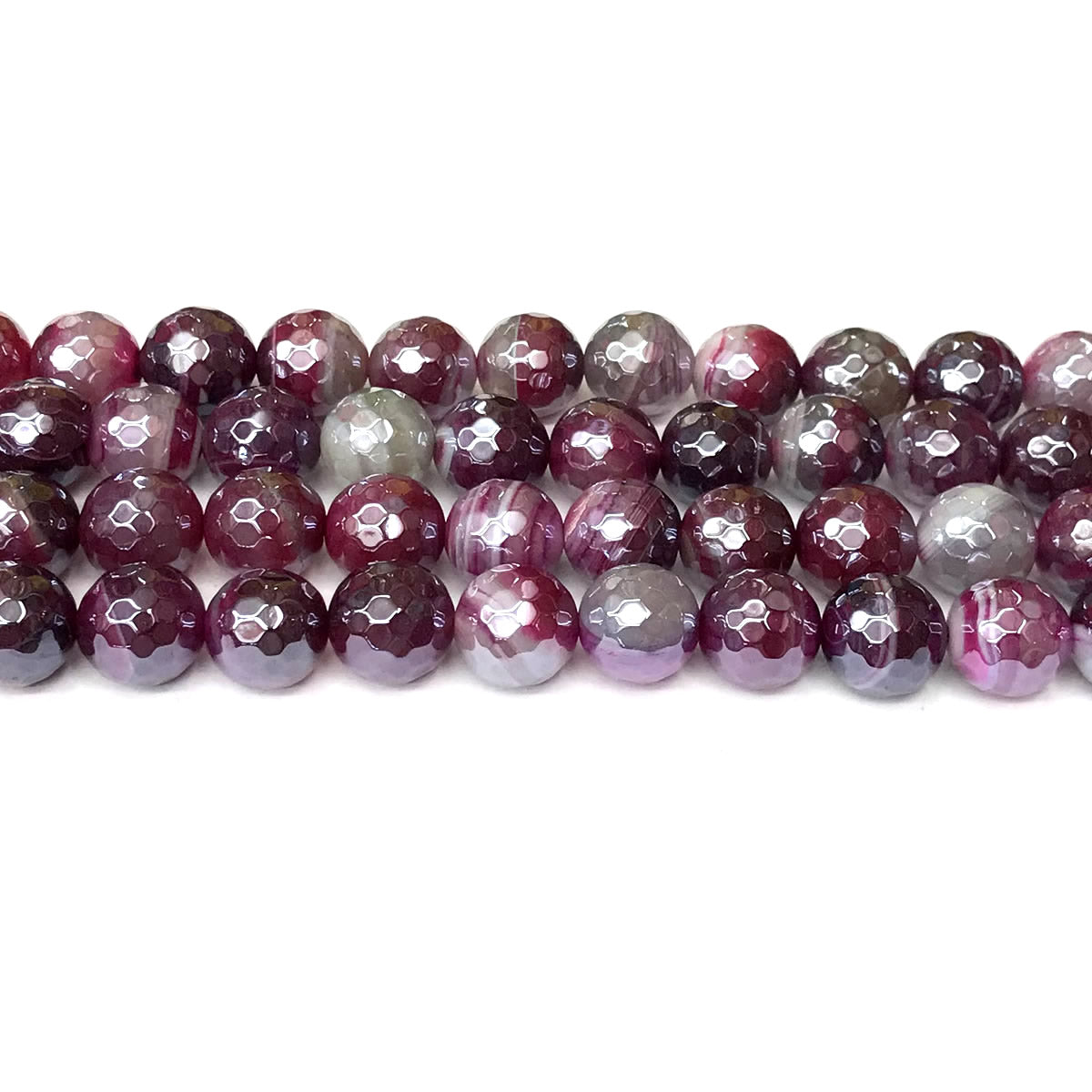 CAG903 Banded Agate Beads Electroplated Faceted Round 12mm 15" Strand