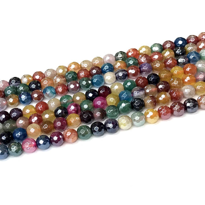 CAG910 Mixed Banded Agate Beads Electroplated Faceted Round 6mm 15" Strand