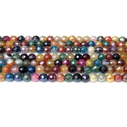 CAG910 Mixed Banded Agate Beads Electroplated Faceted Round 6mm 15" Strand