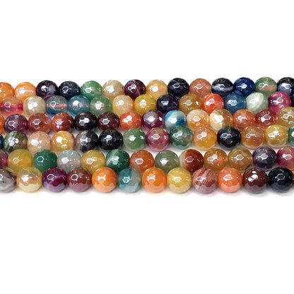 CAG911 Mixed Banded Agate Beads Electroplated Faceted Round 8mm 15" Strand