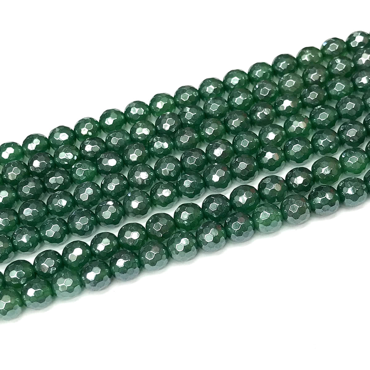 CAG915 Green Agate Beads Electroplated Faceted Round 6mm 15" Strand