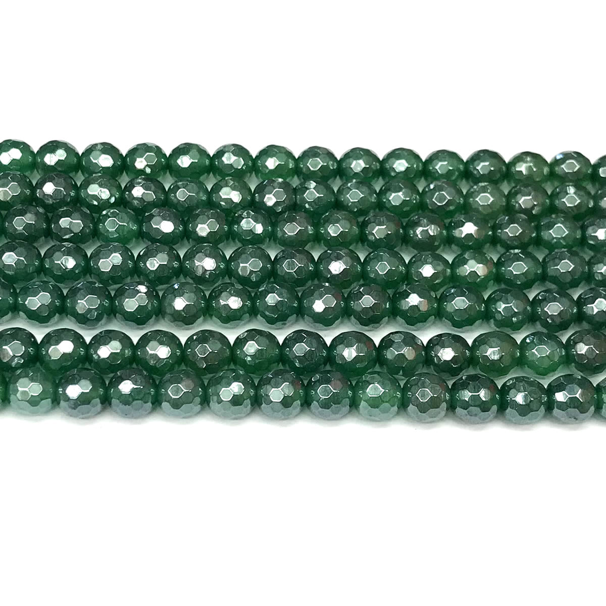 CAG915 Green Agate Beads Electroplated Faceted Round 6mm 15" Strand