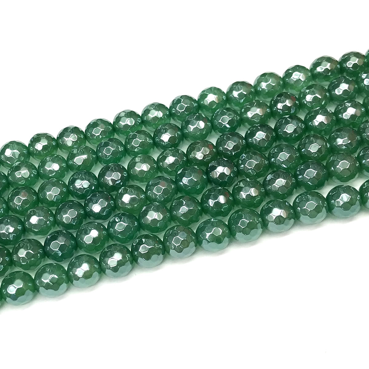 CAG916 Green Agate Beads Electroplated Faceted Round 8mm 15" Strand