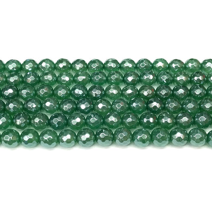 CAG916 Green Agate Beads Electroplated Faceted Round 8mm 15" Strand