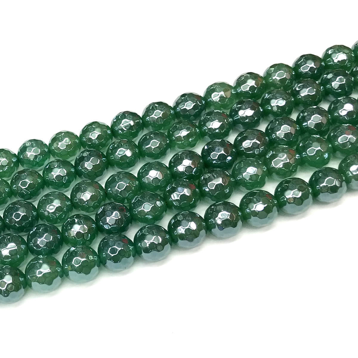 CAG917 Green Agate Beads Electroplated Faceted Round 10mm 15" Strand