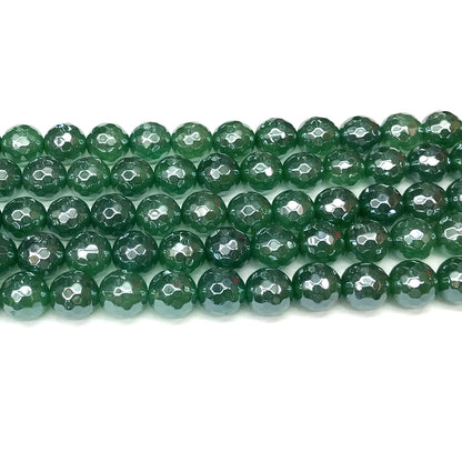 CAG917 Green Agate Beads Electroplated Faceted Round 10mm 15" Strand