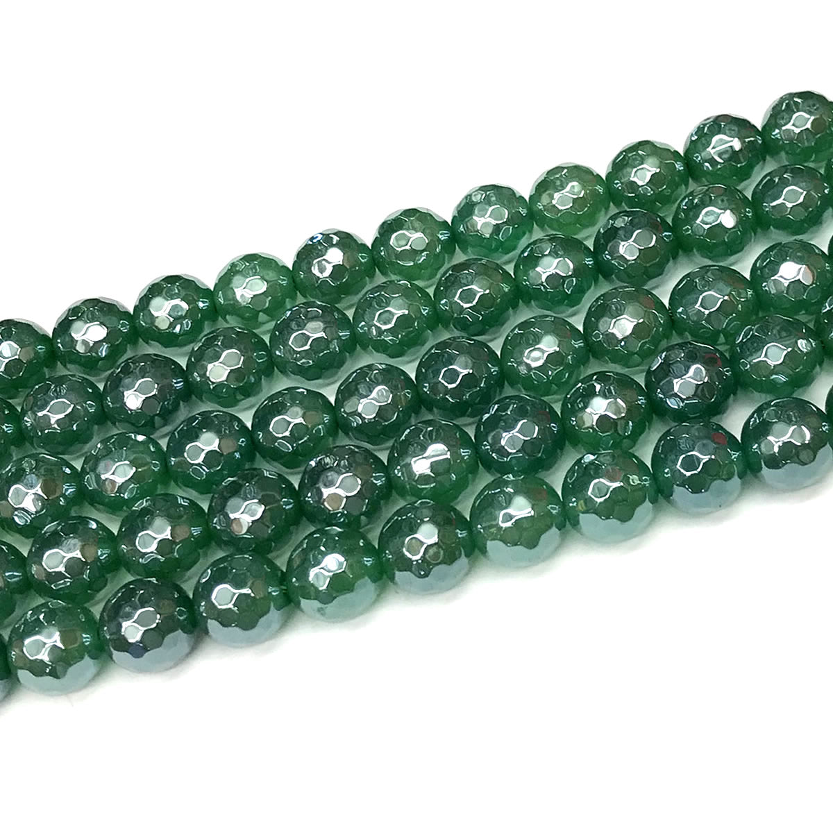 CAG918 Green Agate Beads Electroplated Faceted Round 12mm 15" Strand