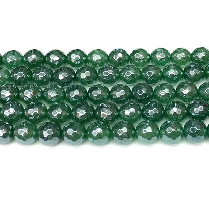 CAG918 Green Agate Beads Electroplated Faceted Round 12mm 15" Strand