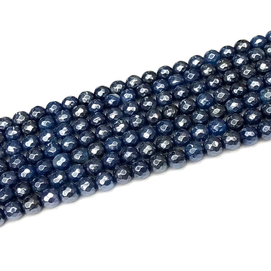 CAG920 Blue Agate Beads Electroplated Faceted Round 6mm 15" Strand