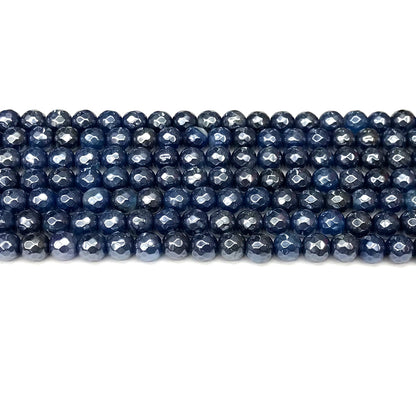 CAG920 Blue Agate Beads Electroplated Faceted Round 6mm 15" Strand