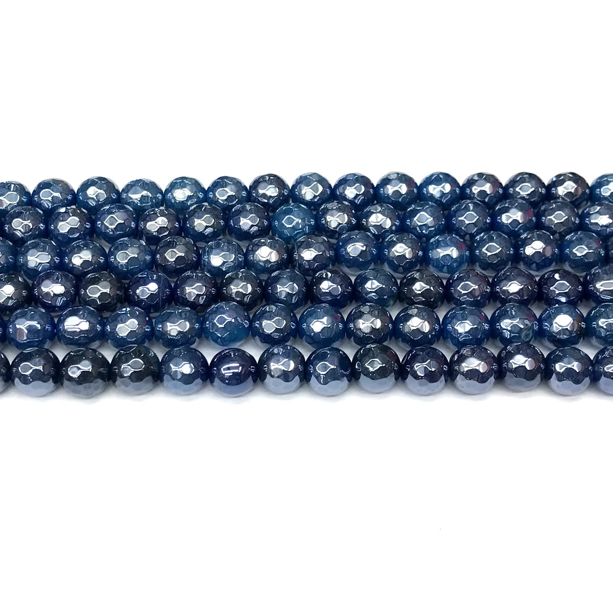 CAG921 Blue Agate Beads Electroplated Faceted Round 8mm 15" Strand