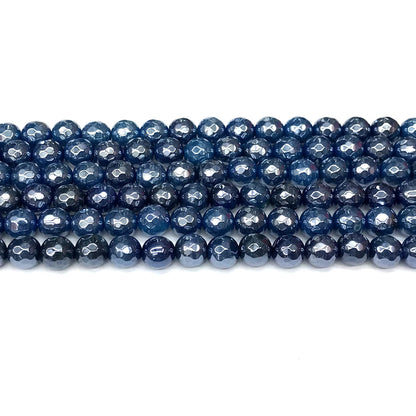 CAG921 Blue Agate Beads Electroplated Faceted Round 8mm 15" Strand