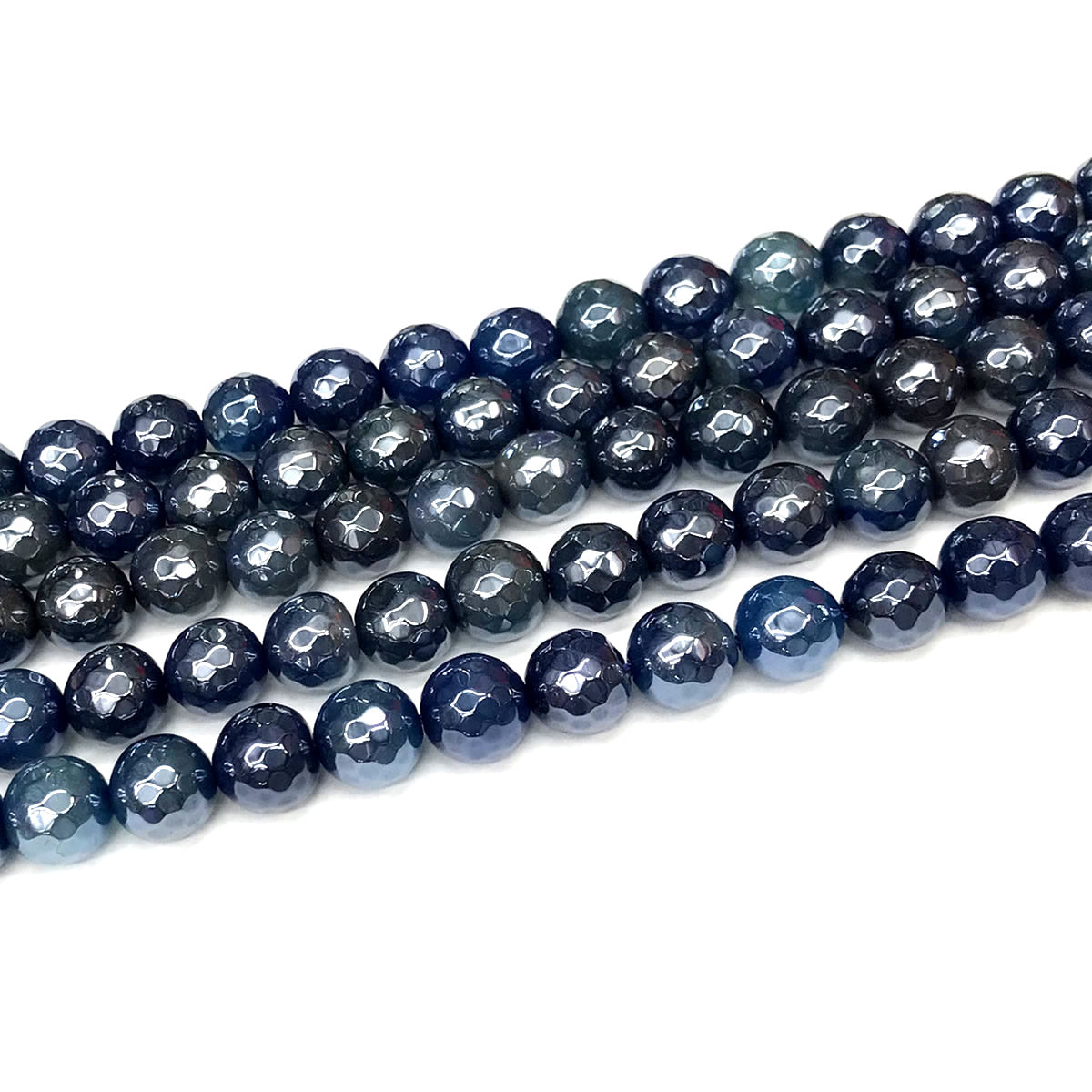 CAG922 Blue Agate Beads Electroplated Faceted Round 10mm 15" Strand