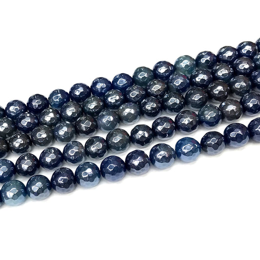 CAG922 Blue Agate Beads Electroplated Faceted Round 10mm 15" Strand