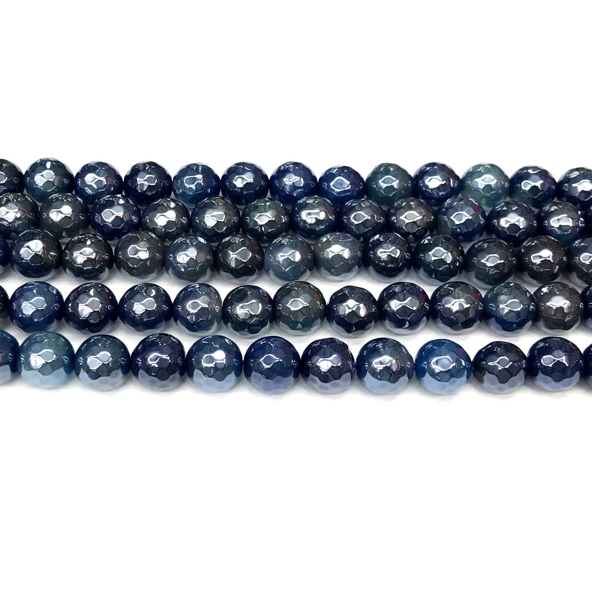 CAG922 Blue Agate Beads Electroplated Faceted Round 10mm 15" Strand