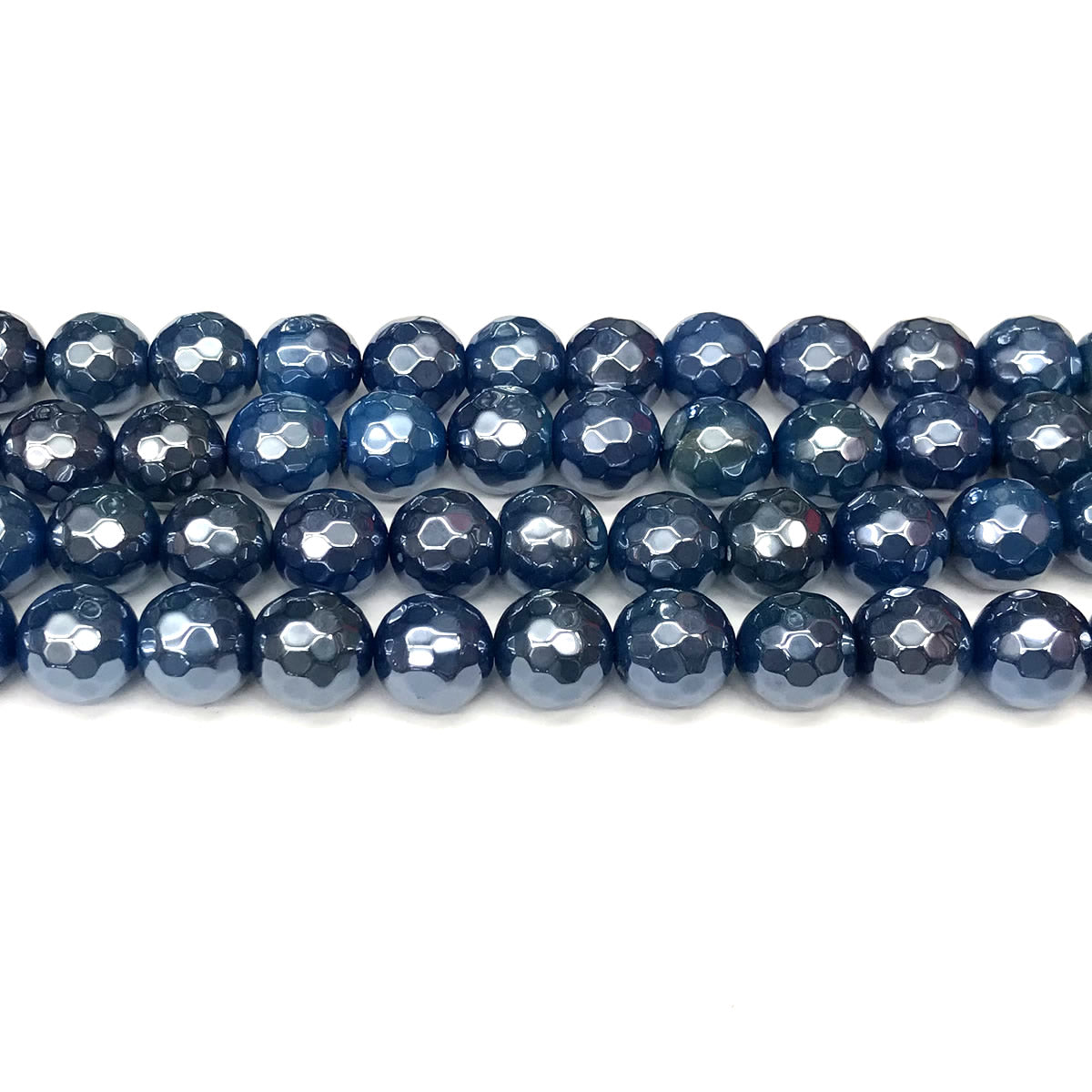 CAG923 Blue Agate Beads Electroplated Faceted Round 12mm 15" Strand