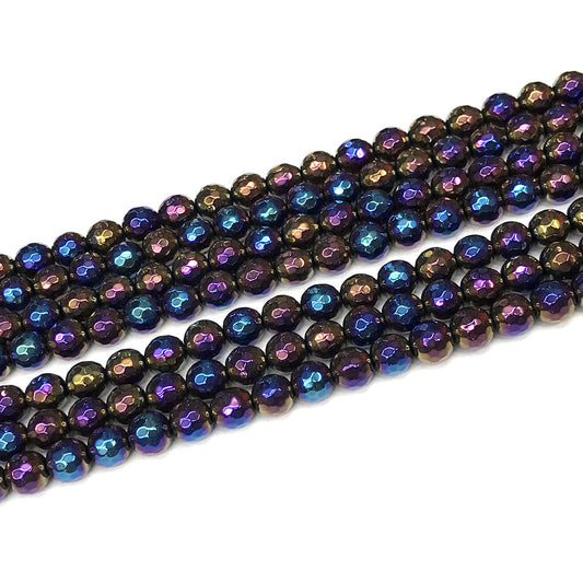 CAG925 Black Agate Beads AB-Color Electroplated Faceted Round 6mm 15" Strand