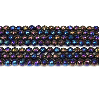 CAG925 Black Agate Beads AB-Color Electroplated Faceted Round 6mm 15" Strand