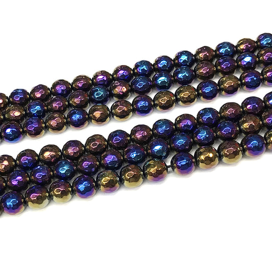 CAG926 Black Agate Beads AB-Color Electroplated Faceted Round 8mm 15" Strand