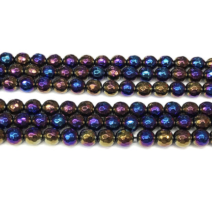 CAG926 Black Agate Beads AB-Color Electroplated Faceted Round 8mm 15" Strand