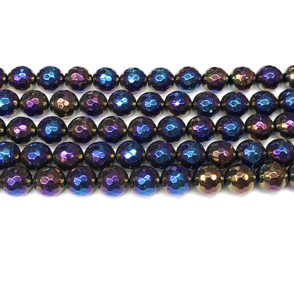 CAG927 Black Agate Beads AB-Color Electroplated Faceted Round 10mm 15" Strand