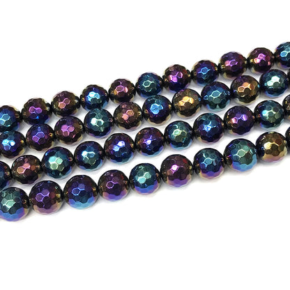 CAG928 Black Agate Beads AB-Color Electroplated Faceted Round 12mm 15" Strand