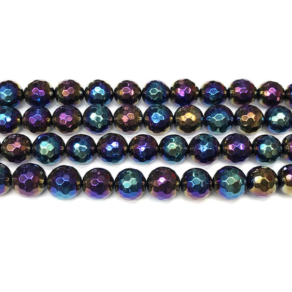 CAG928 Black Agate Beads AB-Color Electroplated Faceted Round 12mm 15" Strand