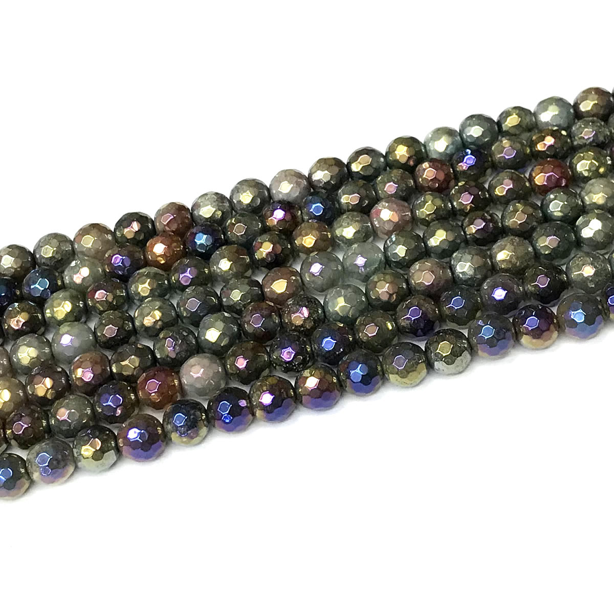 CAG930 Indian Agate Beads AB-Color Electroplated Faceted Round 6mm 15" Strand