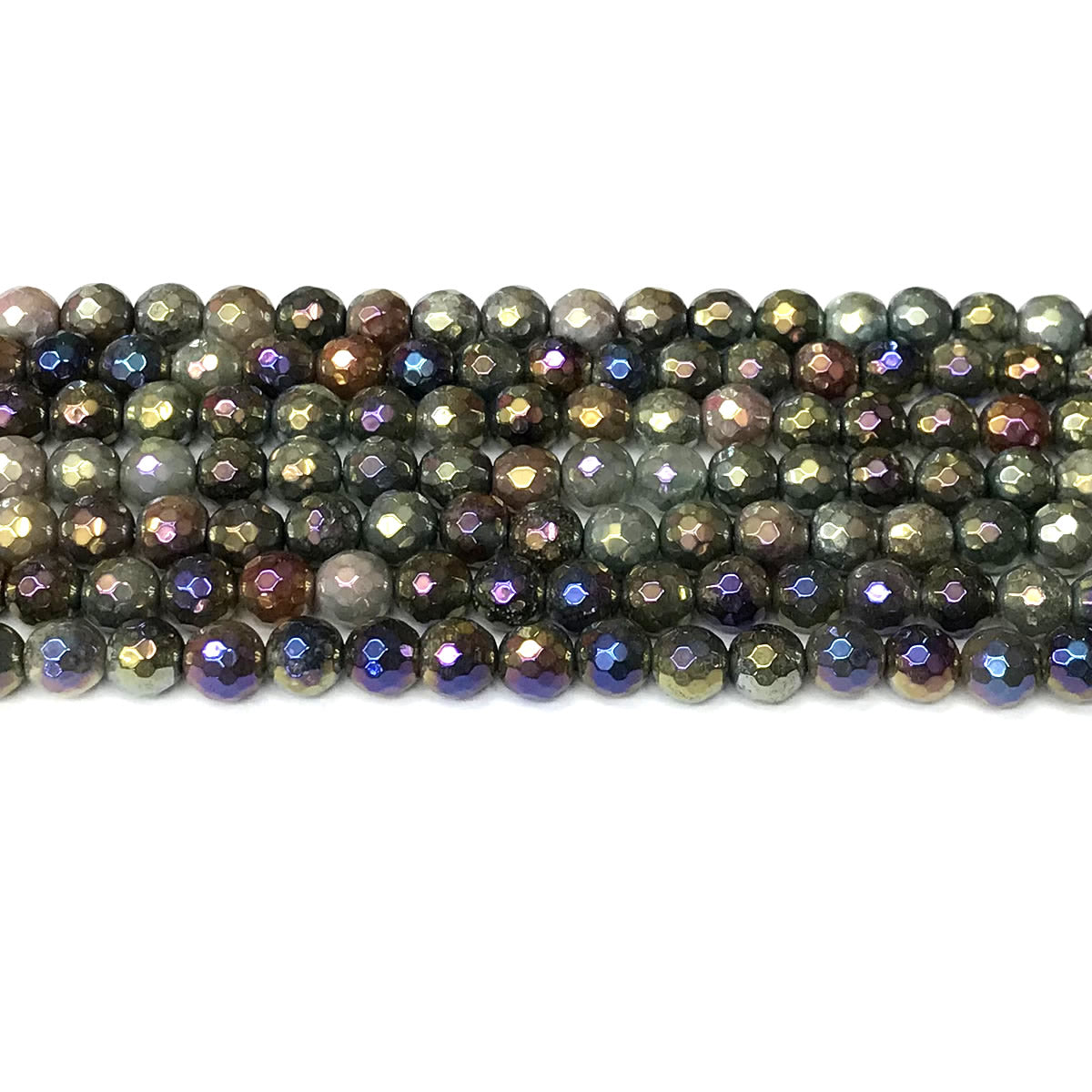 CAG930 Indian Agate Beads AB-Color Electroplated Faceted Round 6mm 15" Strand