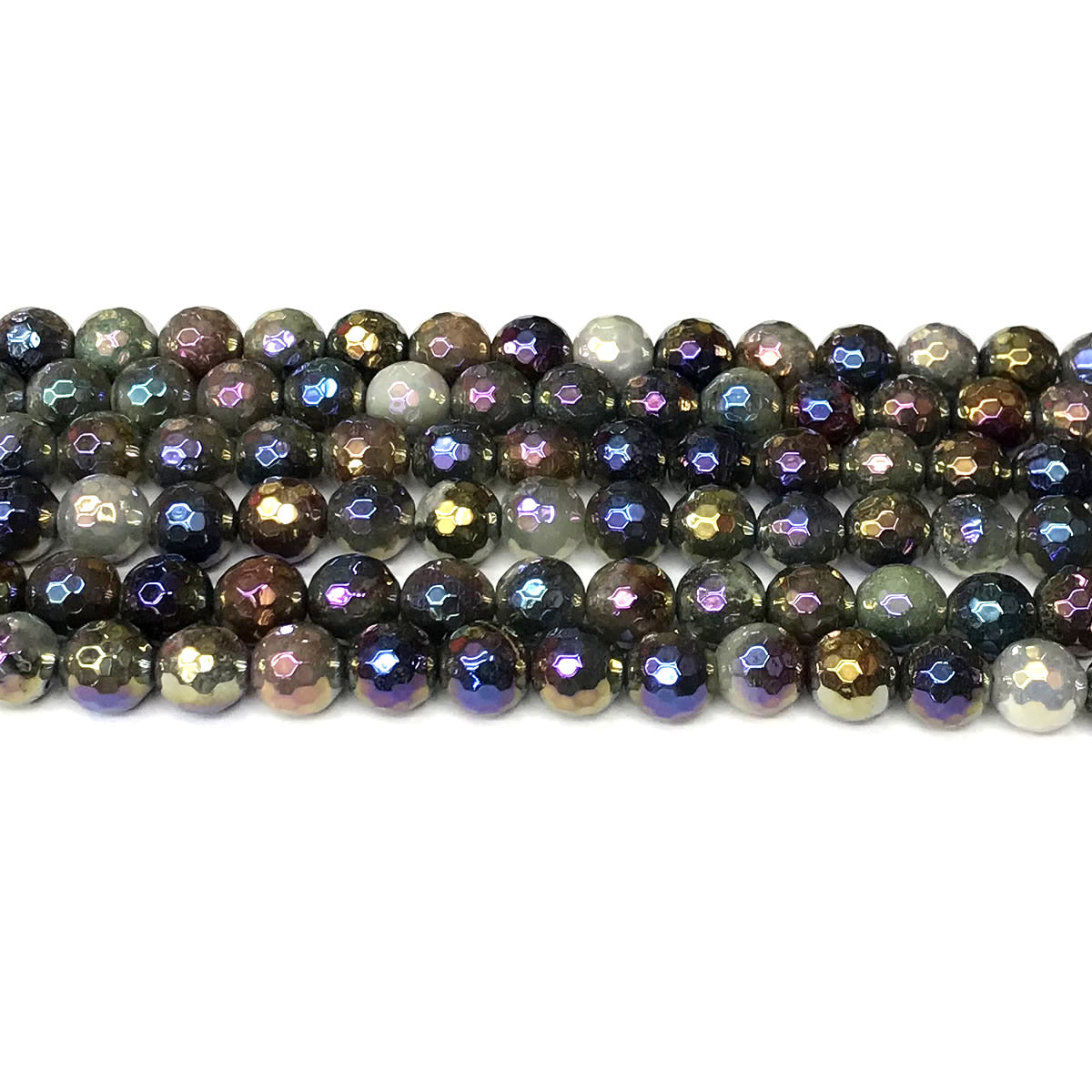 CAG931 Indian Agate Beads AB-Color Electroplated Faceted Round 8mm 15" Strand