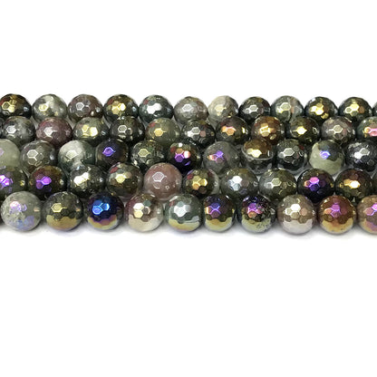 CAG932 Indian Agate Beads AB-Color Electroplated Faceted Round 10mm 15" Strand