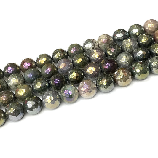 CAG933 Indian Agate Beads AB-Color Electroplated Faceted Round 12mm 15" Strand