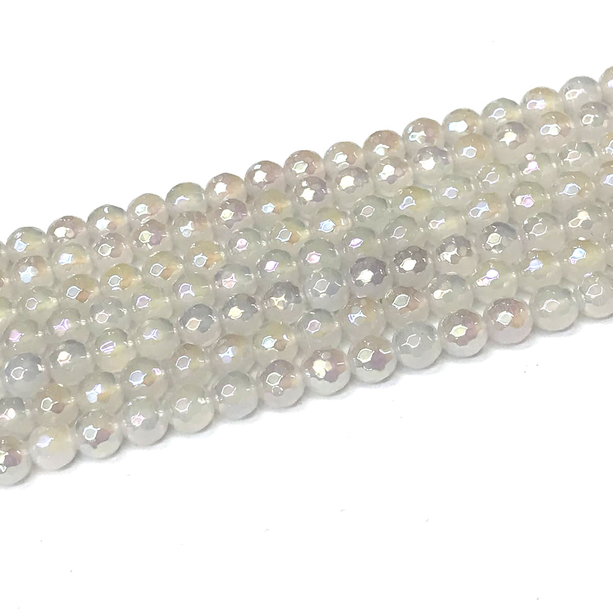 CAG935 White Agate Beads AB-Color Electroplated Faceted Round 6mm 15" Strand