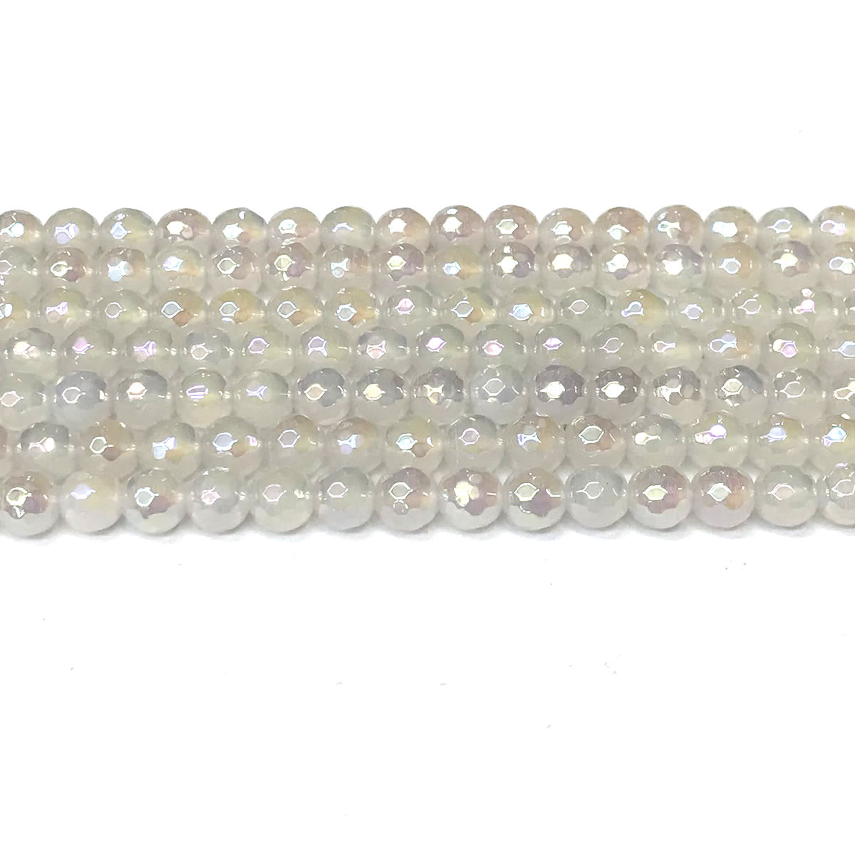 CAG935 White Agate Beads AB-Color Electroplated Faceted Round 6mm 15" Strand