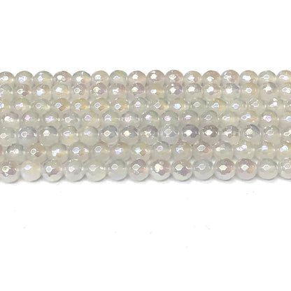 CAG935 White Agate Beads AB-Color Electroplated Faceted Round 6mm 15" Strand