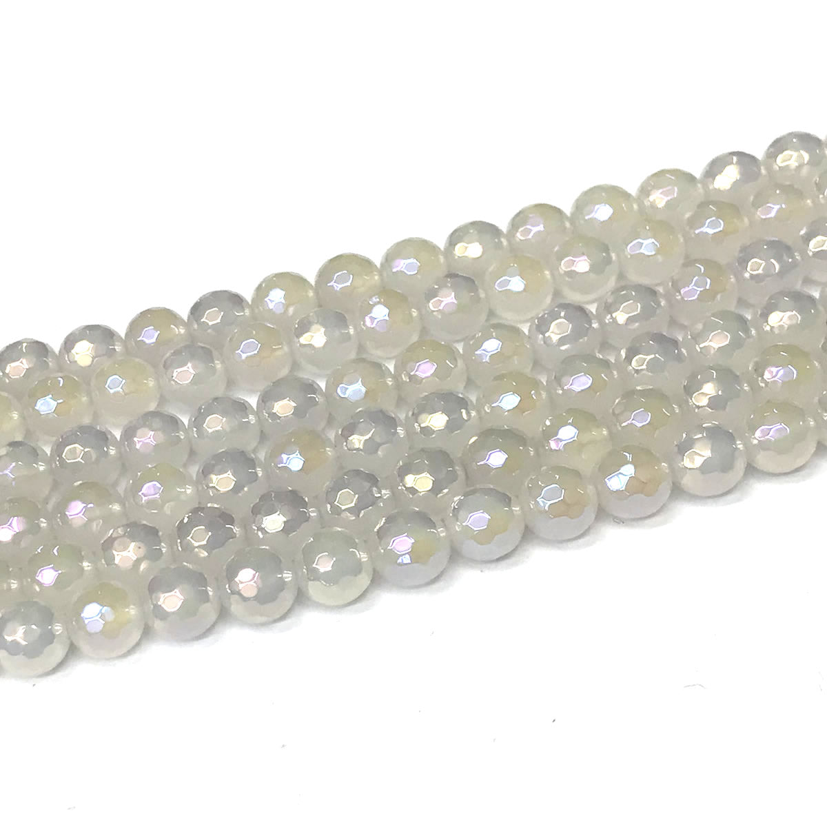 CAG936 White Agate Beads AB-Color Electroplated Faceted Round 8mm 15" Strand